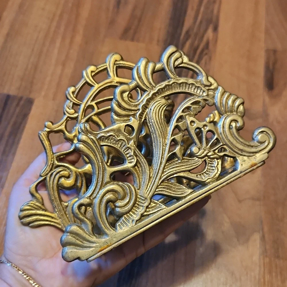 Vintage Brass Art Nouveau Style Napkin Holder